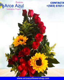 AAA-01 Arreglo de rosas rojas y girasoles