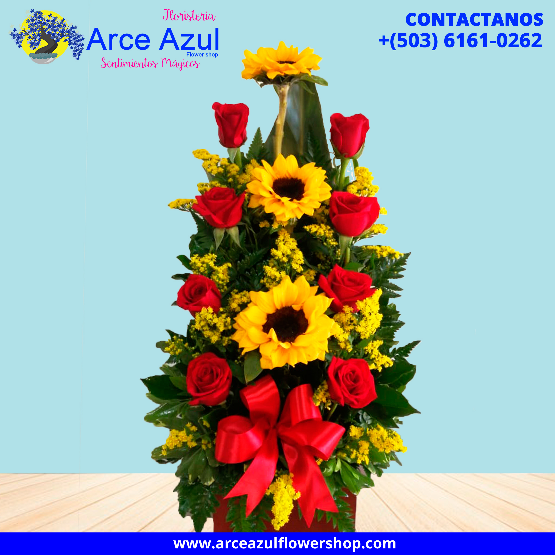 AAA-17 Arreglo hermoso de rosas y girasoles – Arce Azul Flower Shop