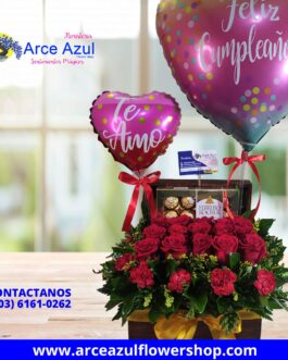 AAA-22 Cofre de Rosas Rojas y Chocolates Ferrero
