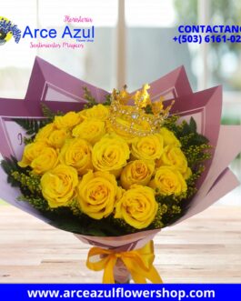 FA-04 Ramo de 24 Rosas Amarillas con Coronita