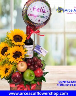 FA-07 Arreglo Frutal con Girasoles, Vino y Globo